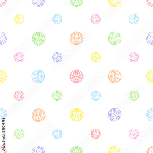 Rainbow seamless polka dot pattern, vector illustration. Seamless pattern with pastel colorful circles of dots. Kids pastel rainbow geometric background
