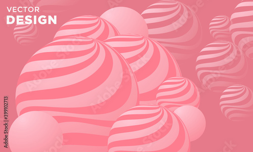 Soft pink spheres. Bubble gum smooth shapes backdrop. Vector 3d illustration. Abstract sweet background. Minimal poster design. Dynamic particles. Colorful bubbles. Fashion banner template