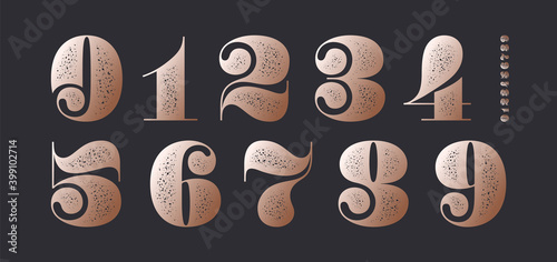 Number font. Font of numbers in classical french didot or didone style with contemporary geometric design and texture. Vintage and old school retro typographic for magazine. Vector Illustration