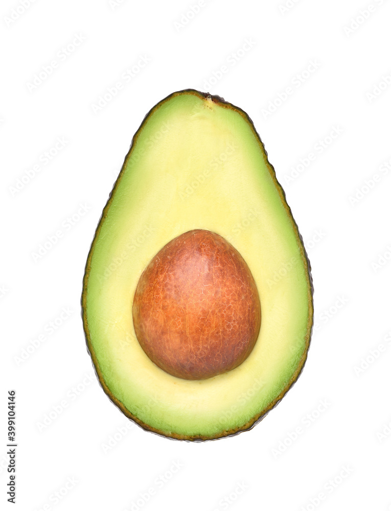 Avocado cut in half with seed isolated on white background. clipping path.