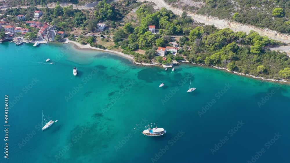 Sailboats moored in Adriatic Sea Croatia, high aerial view Sailboats moored in Adriatic Sea Croatia, high aerial view