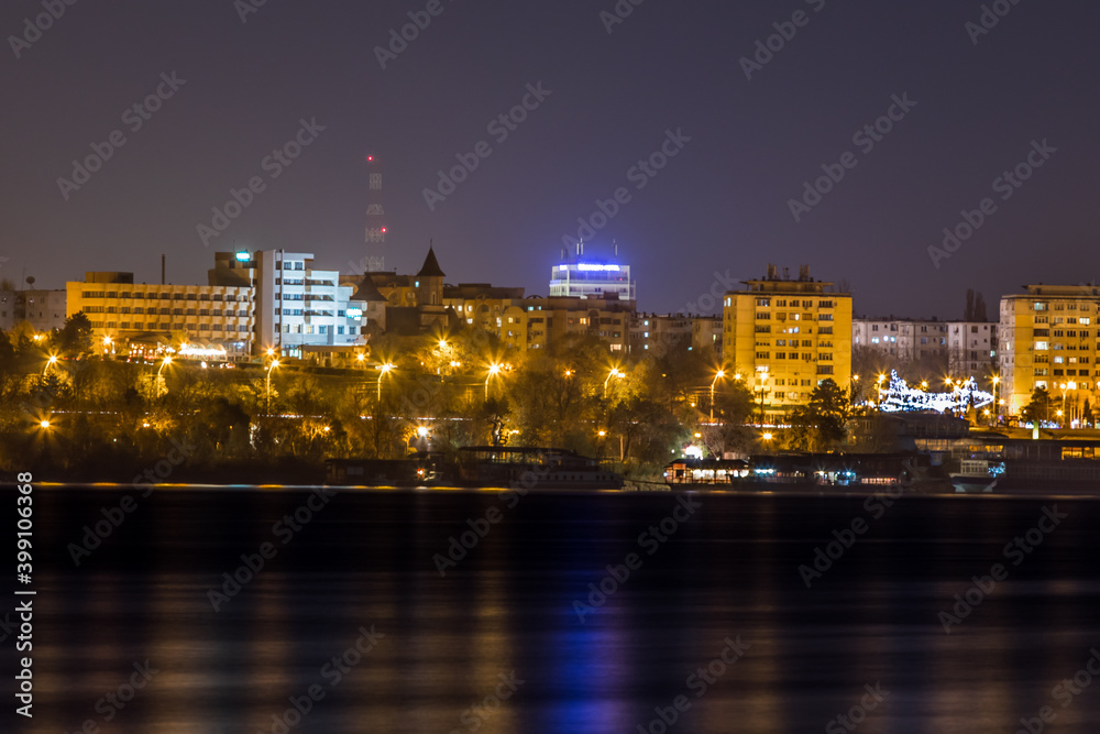 Galati Town and Danube River by night, Romania