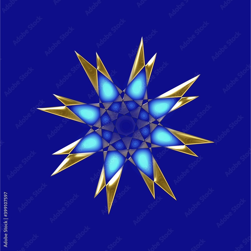 Obraz premium 8 pt star in blues and metallic gold, on a dark blue background