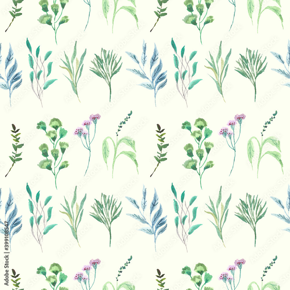 blue and green leaf watercolor samples pattern