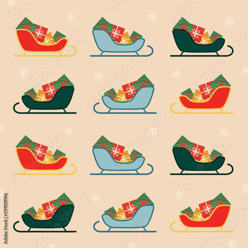 Christmas sleigh set. Christmas pattern