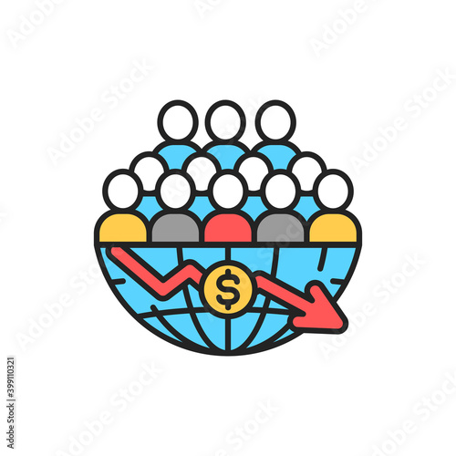 Economic decline line color icon. Sign for web page, mobile app