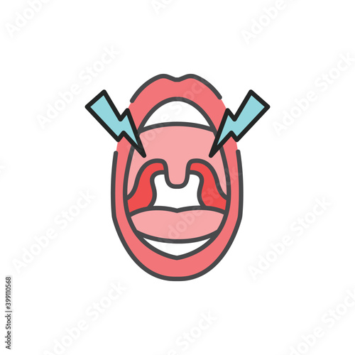 Open mouth with pain throat line color icon. Sign for web page, mobile app