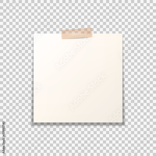 Post note paper sticker isolated on transparent background. Vector white office memo pin on translucent sticky tape with shadow.Vector illustration.