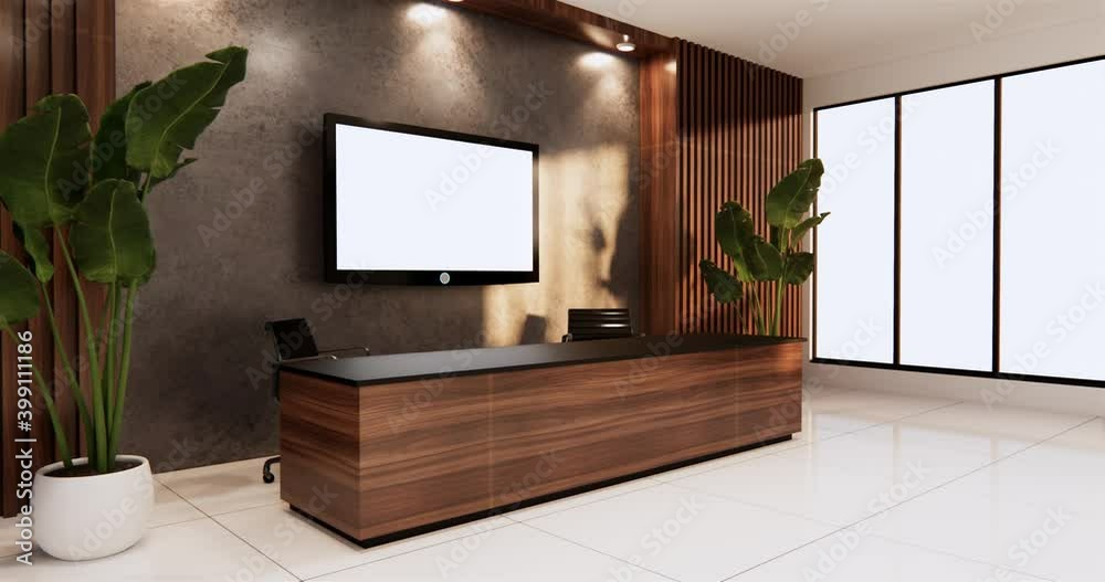 Loft scene office Desk standing in office. 3d rendering