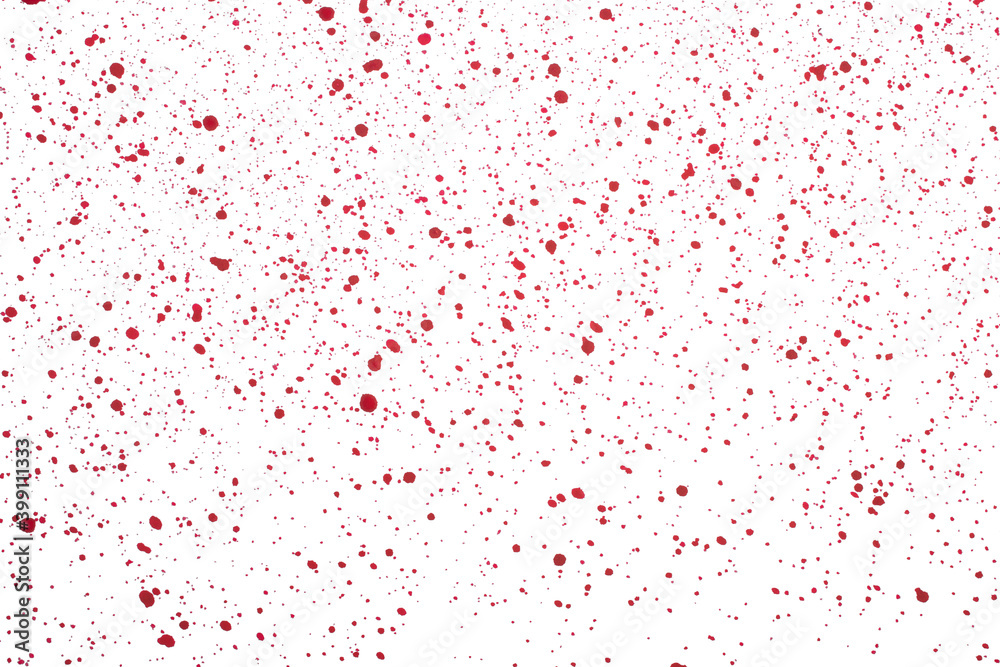 Red spots of paint and dust on a white background.