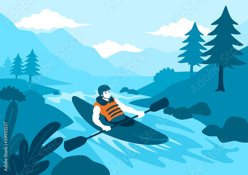 Vector illustration of man kayaking