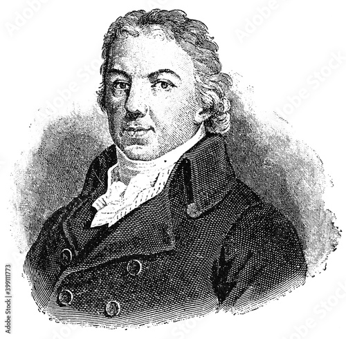 Portrait of Edward Jenner - an English physician and scientist. Illustration of the 19th century. Germany. White background. photo