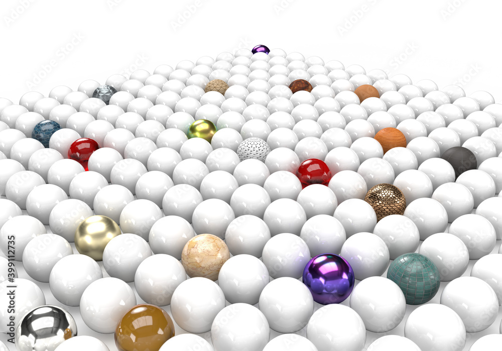 Diversity 3d balls arranged in group color.