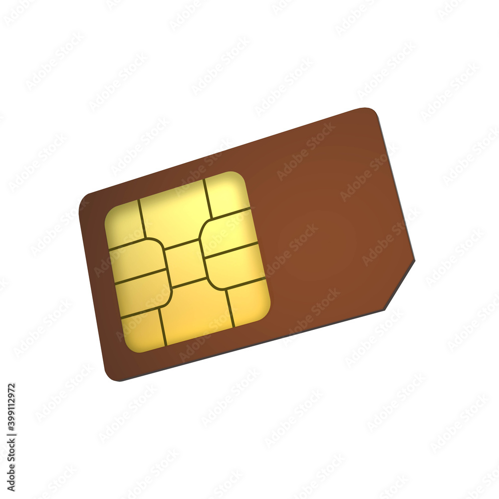 3D Brown mobile phone sim card chip 3D Brown mobile phone sim card chip