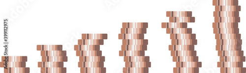 Coins stack vector illustration, flat coin money stacked icon flat, copper penny cash pile, treasure heap isolated