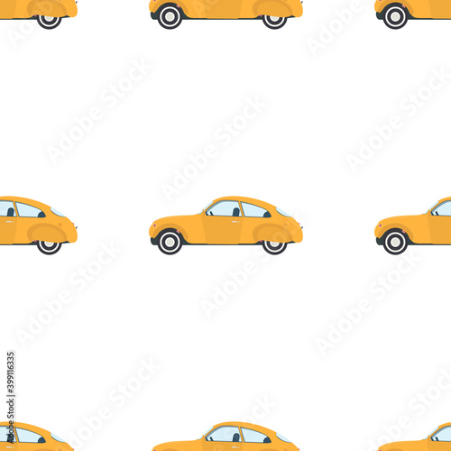 Seamless pattern with yellow vintage car. Suitable for paper wrapping, backgrounds, prints and books. Vector.