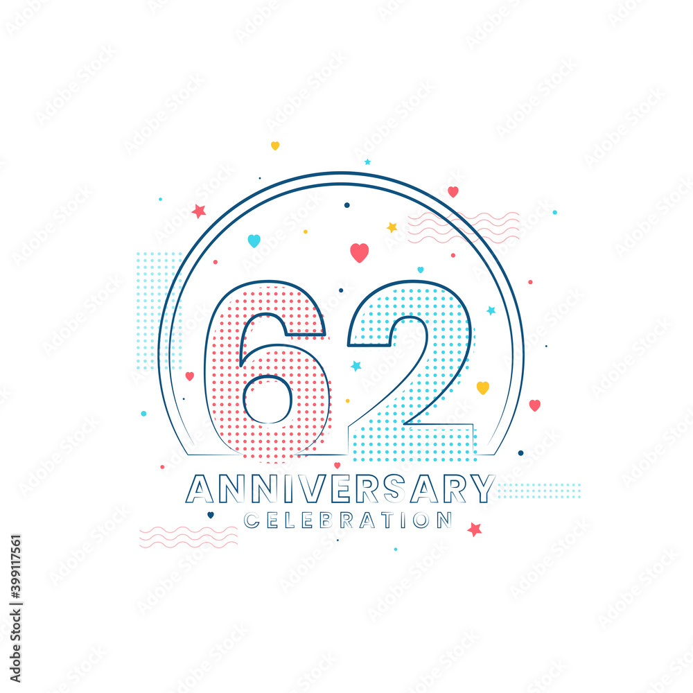 62 years Anniversary celebration, Modern 62 Anniversary design