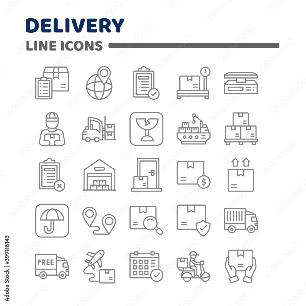 Delivery icon set in line style Delivery icon set in line style