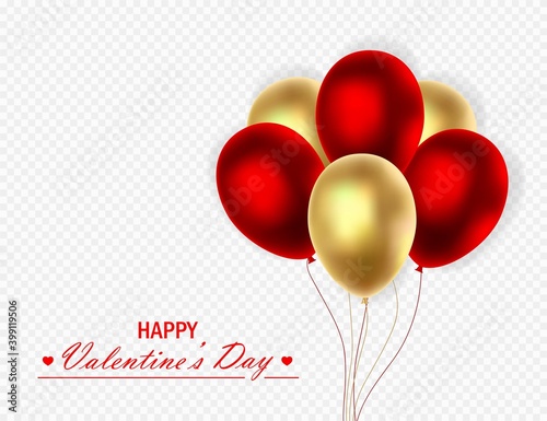 Happy Valentines Day background with balloons isolated on transparent background.