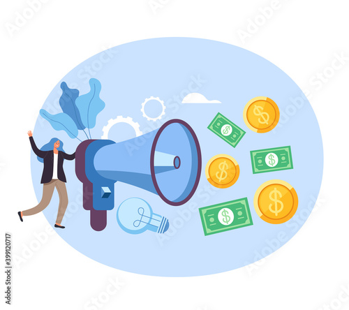 Start up new business announcement income money concept. Vector flat graphic simple illustration