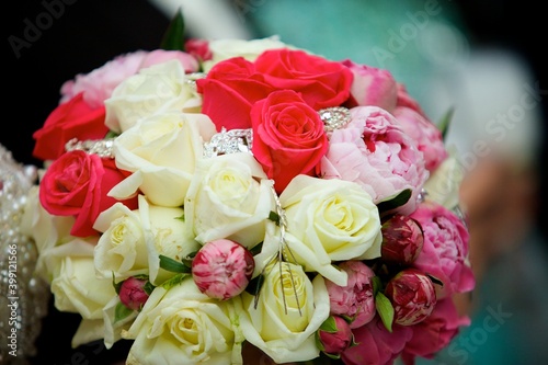 bright wedding bouquet for the ceremony