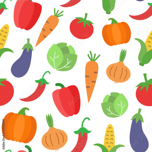 Vegetables seamless pattern - food background. Vector illustration.