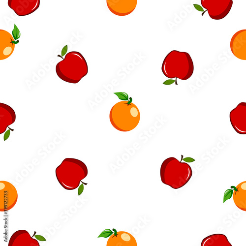 Fototapeta Naklejka Na Ścianę i Meble -  Seamless square pattern of Apple with Orange Piece Healthy fruit design Illustration for tiles texture, Plywood Texture, wall sticker and textile design..