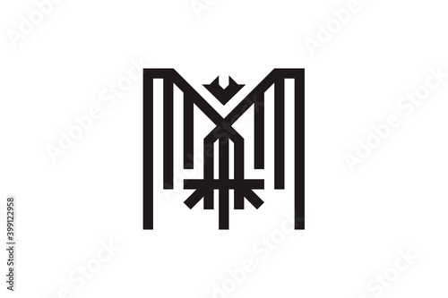Silhouette eagle logo predator, wings up flying hawk, abstract shape phoenix emblem