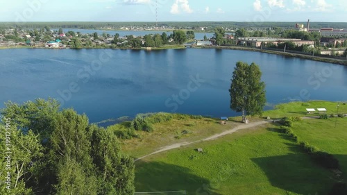 Flying over a Russian village on a drone.