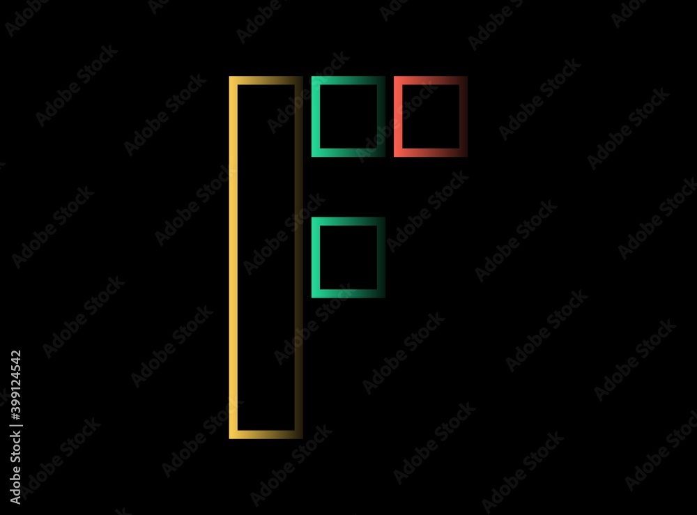 F letter vector desing,  font logo. Red, green, yellow color on black background. For social media,design elements, creative poster, web template and more