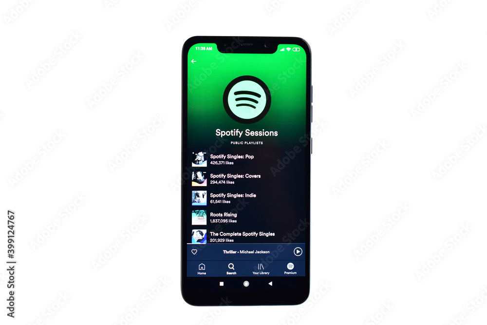 spotify playlist on smartphone isolated on white background, spotify app  Stock Photo | Adobe Stock