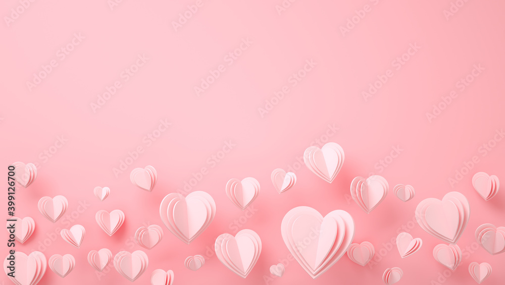 paper hearts valentine's day - 3D render romantic card -background, love , valentine , wedding