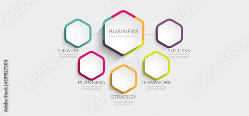 Abstract 3D Infographic Template with 5 steps for success. Business circle template with options for brochure, diagram, workflow, timeline, web design. Vector illustration. EPS 10