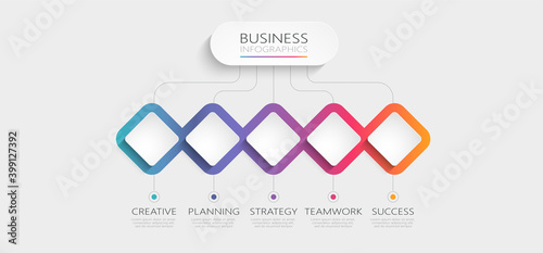 Modern 3D infographic template with 5 steps. Business rhombus template with options for brochure, diagram, workflow, timeline, web design. Vector illustration. EPS 10