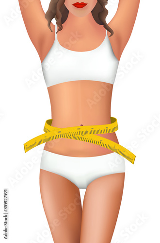 Woman body with measuring tape, vector