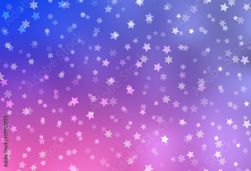 Light Purple, Pink vector pattern with christmas snowflakes, stars.