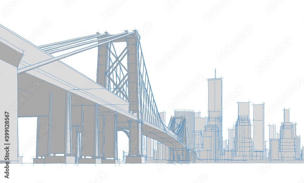 city ​​industrial landscape 3d illustration