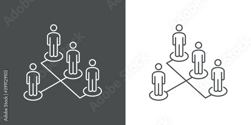 Símbolo organización. Icono plano grupo de personas en diagrama de flujo en perspectiva con lineas en fondo gris y fondo blanco photo