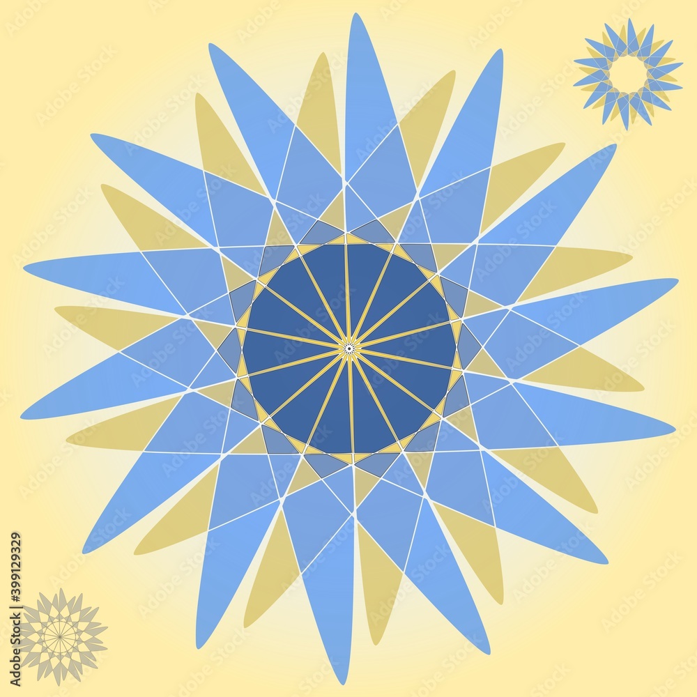 14 pt geometric stars - one blue and one yellow - stacked atop each other, with star element accents, on a pastel yellow background 14 pt geometric stars - one blue and one yellow - stacked atop each other, with star element accents, on a pastel yellow background