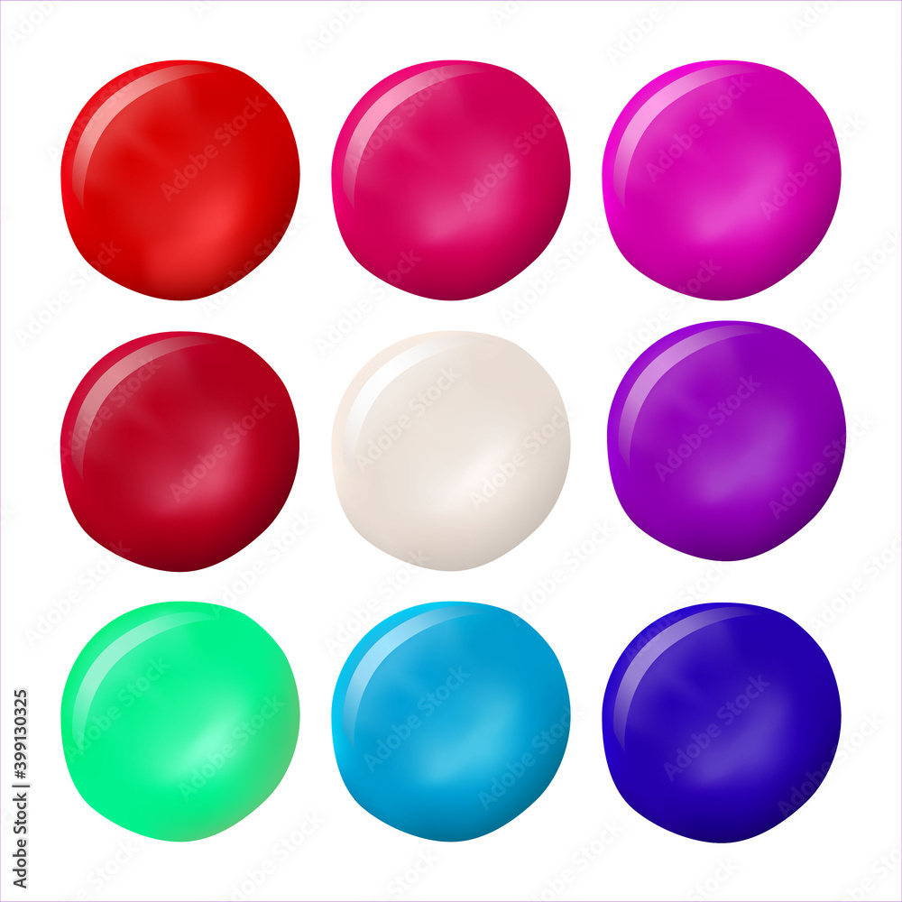 Set of different nail polishes samples on white background, top view. Set of different nail polishes samples on white background, top view.