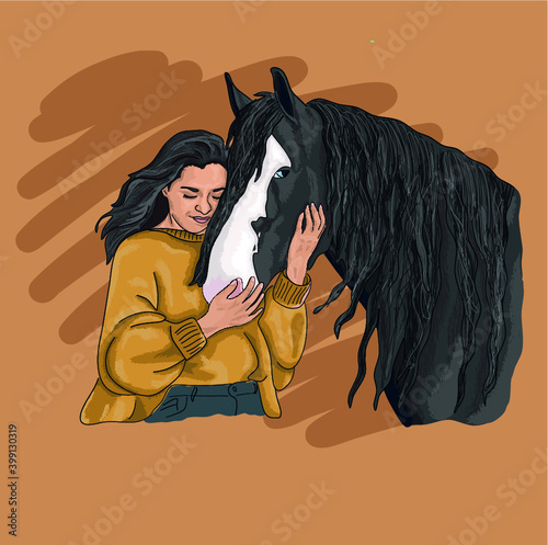 Vector illustration of Gypsy horse and his girl