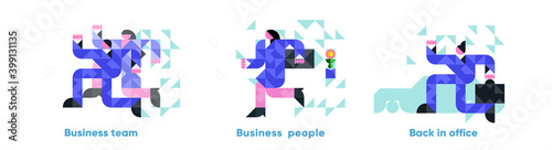 Vector illustration. Set of business icons, team, businesswoman, Manager with a case. Abstract, background patterns, triangular mosaics, stylized polygonal images, geometric backgrounds, large width.