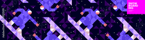 Vector illustration. Background pattern for a snowboard sports competition. Abstract, background patterns, triangular mosaics, stylized polygonal images, geometric backgrounds, large width.