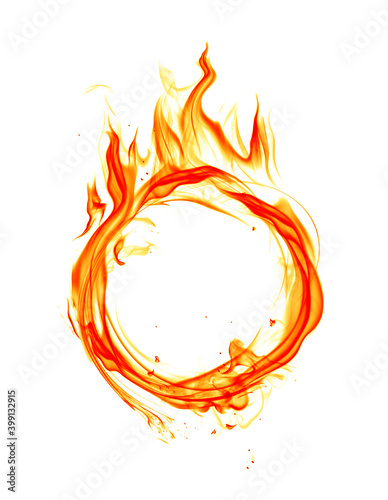 Fire ring. Texture of fire flames, smoke and sparks isolated on white background