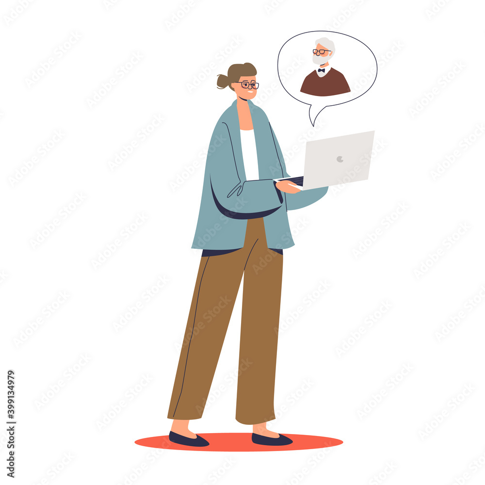 Female patient consulting with psychologist online with laptop and video conference call Female patient consulting with psychologist online with laptop and video conference call