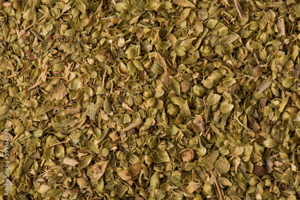 Closeup top above view photo of textured detailed oregano spice leaves Closeup top above view photo of textured detailed oregano spice leaves