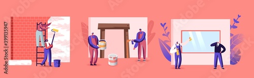 Professional Construction Workers with Tools. Characters with Instruments and Equipment for Home Repair and Renovation