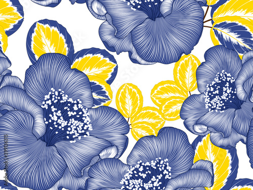 Fotografering Seamless  hand drawn floral pattern with camelia flowers