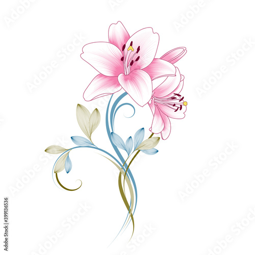 Abstract  hand drawn floral pattern with lily flowers. Vector illustration. Element for design.
