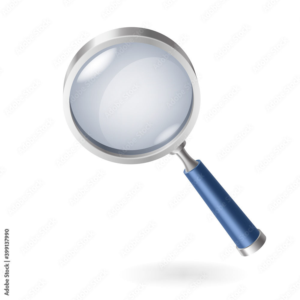 Realistic magnifying glass, magnifier or hand lens for optical magnification isolated Realistic magnifying glass, magnifier or hand lens for optical magnification isolated